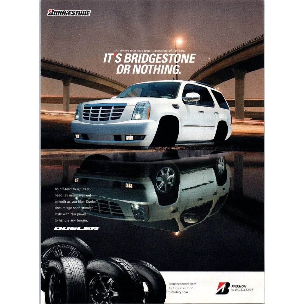 2008 Bridgestone Dueler Tire Cadillac Escalade Vintage Print Ad Highway Wall Art